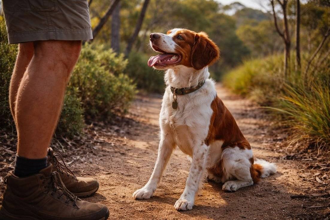 Brittany Spaniel With Trainer Brittany Spaniel With Trainer