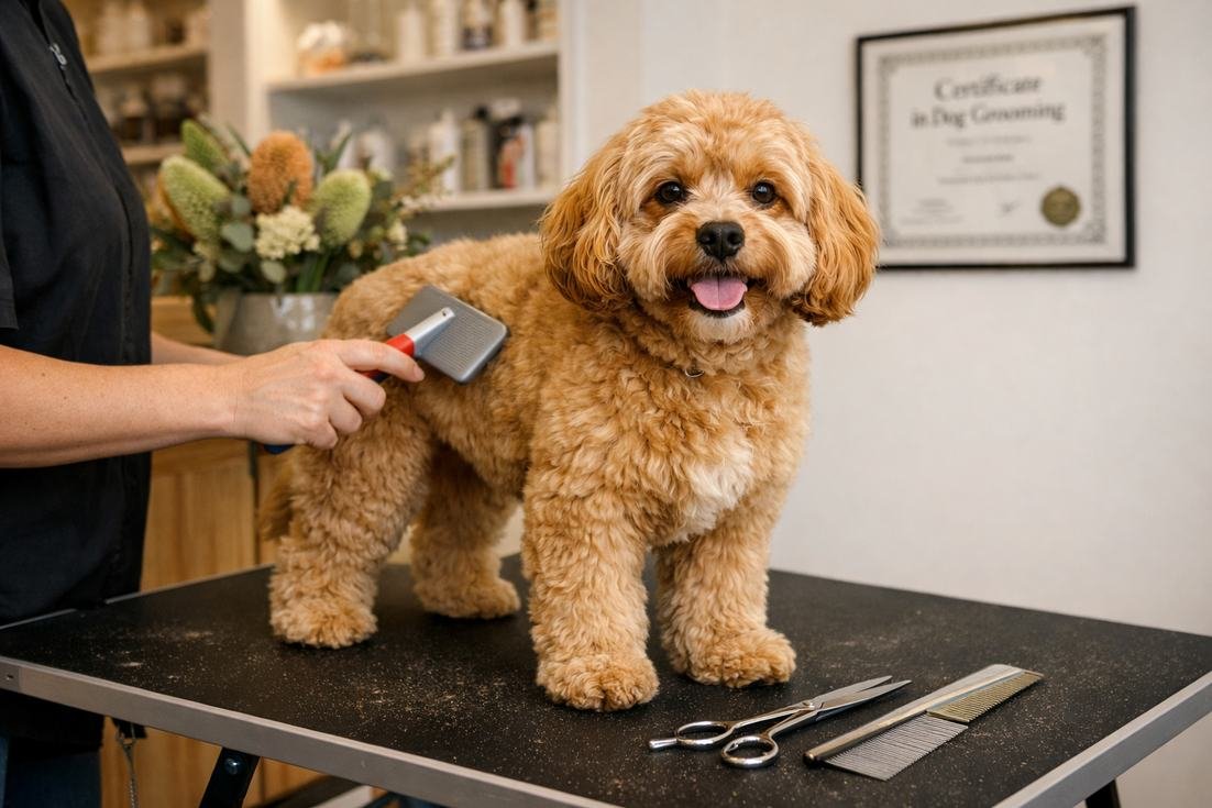 Cavoodle Gold Coat Professional Grooming Session At Australian Salon