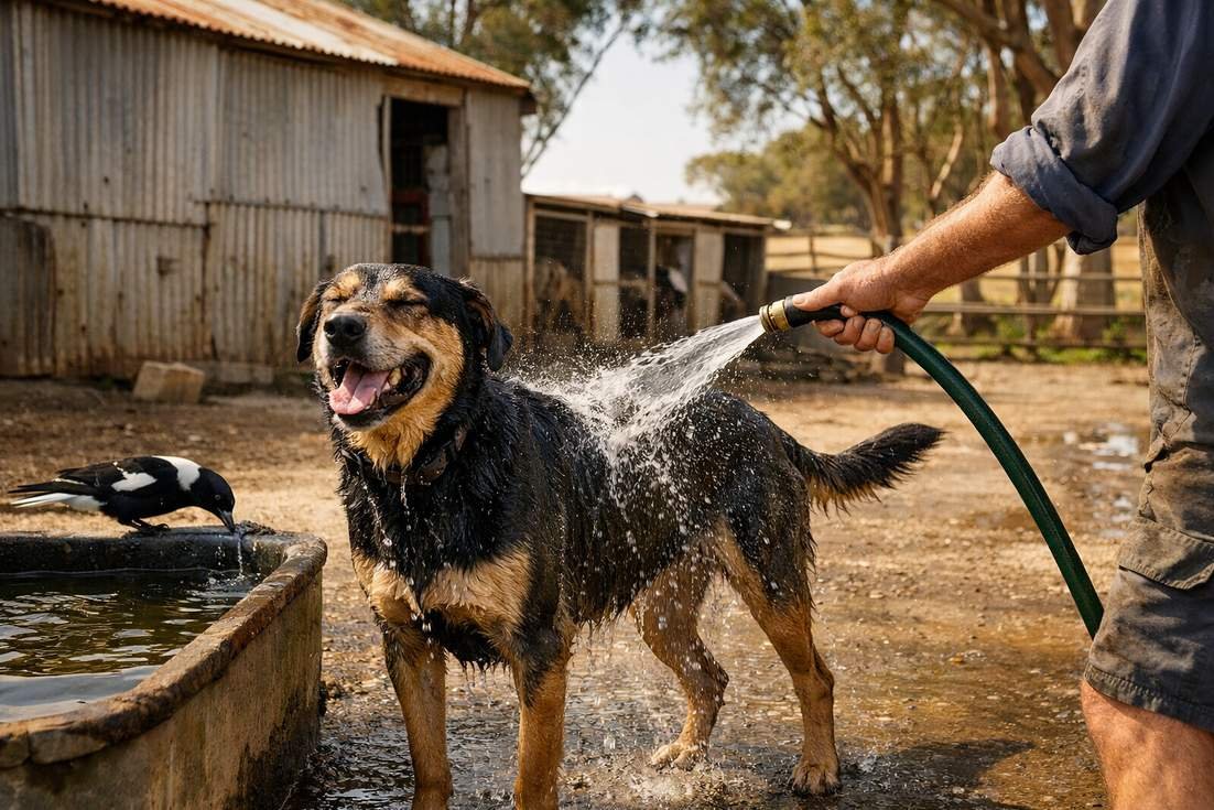 Huntaway Black Tan Coat Station Yard Wash Down Western Districts Victoria