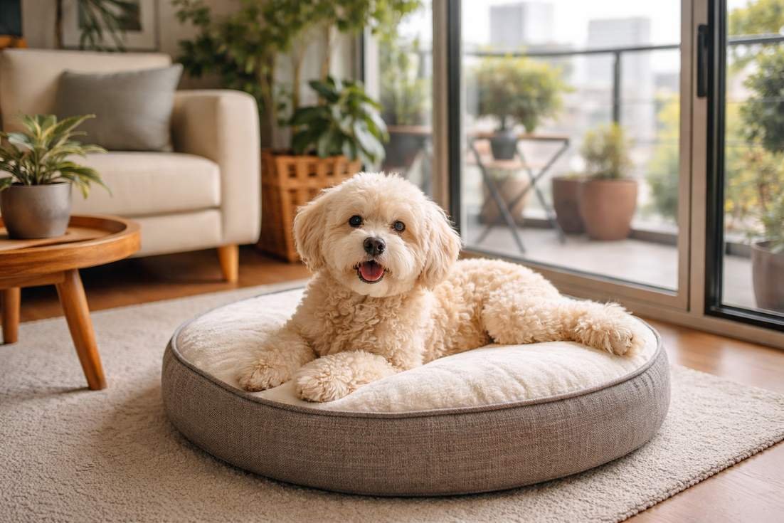 Moodle Dog Relaxed In Apartment Showing Excellent Suitability For Unit Living