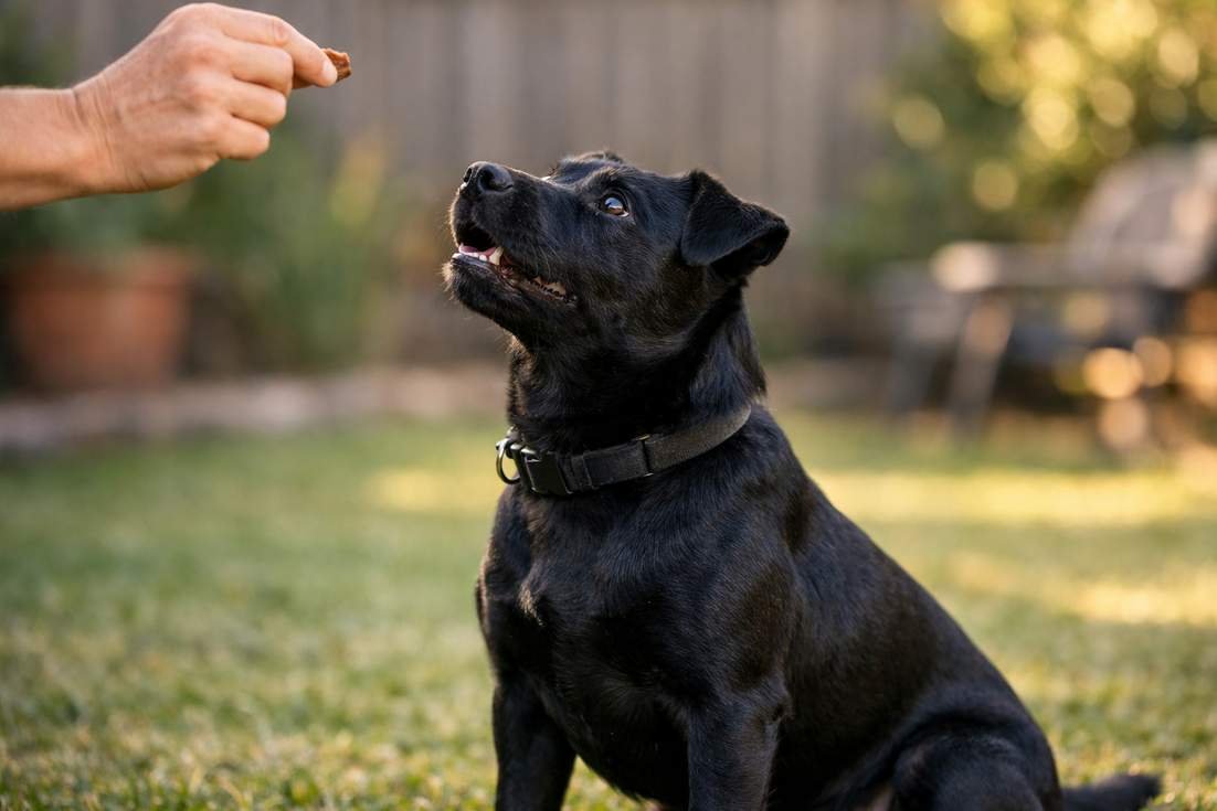 Patterdale Terrier In Training Session Showing Focus And Food Motivation