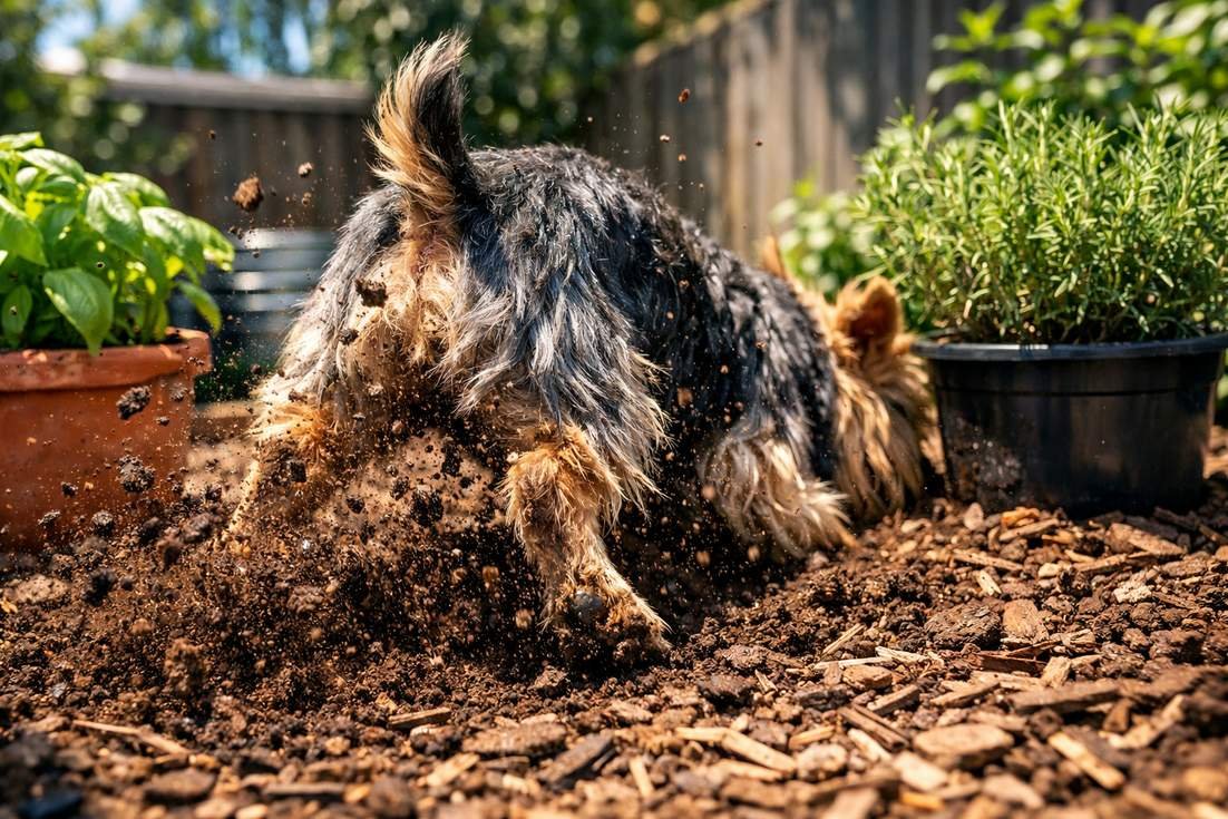 australian-silky-terrier-digging-enthusiastically-in-garden Australian Silky Terrier Digging Enthusiastically In Garden