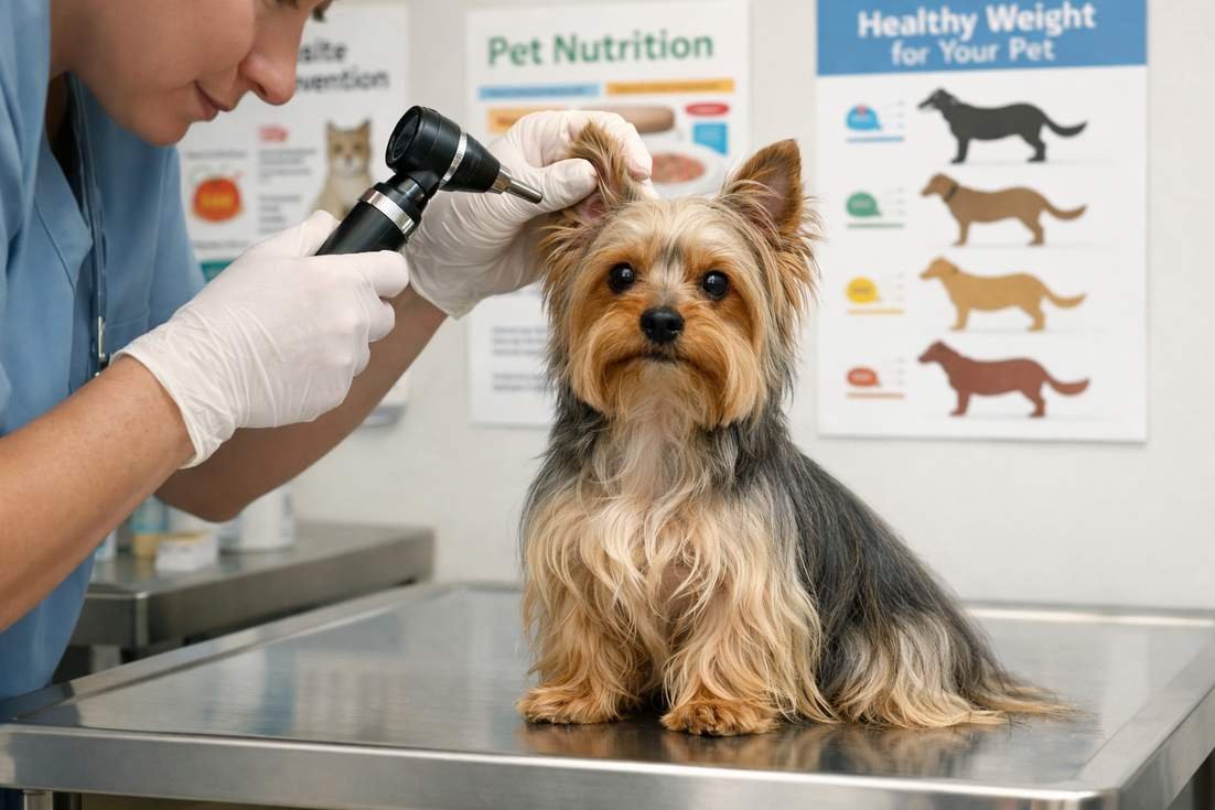 australian-silky-terrier-having-ear-checked-at-vet-clinic Australian Silky Terrier Having Ear Checked At Vet Clinic