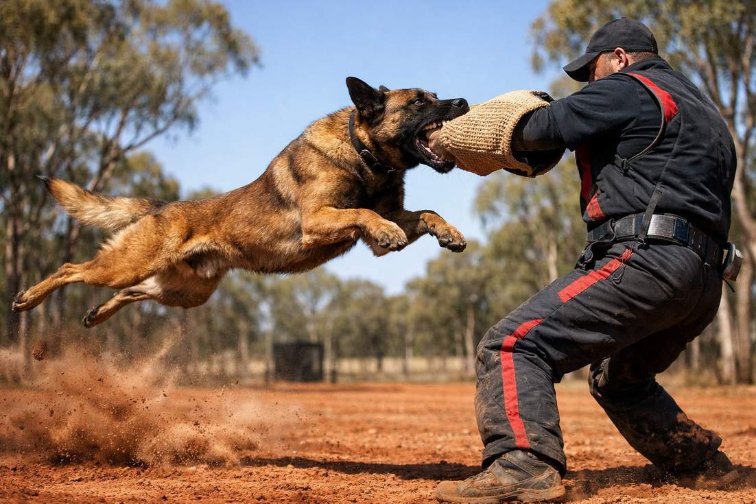 belgian-malinois-catching-a-bite-sleeve-mid-air-during-protection-training Belgian Malinois Catching A Bite Sleeve Mid Air During Protection Training