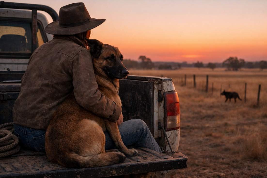 belgian-malinois-sitting-close-to-owner-on-a-ute-tailgate-at-dusk-on-an-australian-farm Belgian Malinois Sitting Close To Owner On A Ute Tailgate At Dusk On An Australian Farm