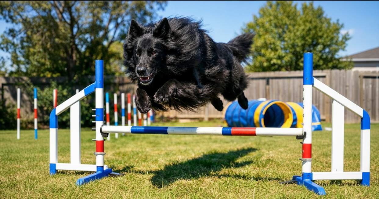 Belgian Shepherd Leaping Over Agility Jump Showing Athletic Ability