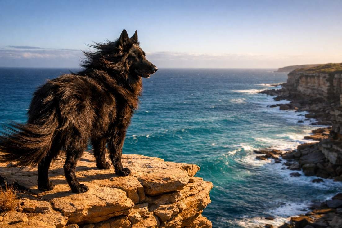 Belgian Shepherd Standing On Coastal Clifftop
