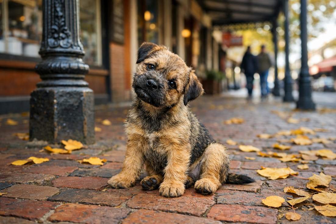 Border Terrier Puppy Sitting On A Heritage Footpath