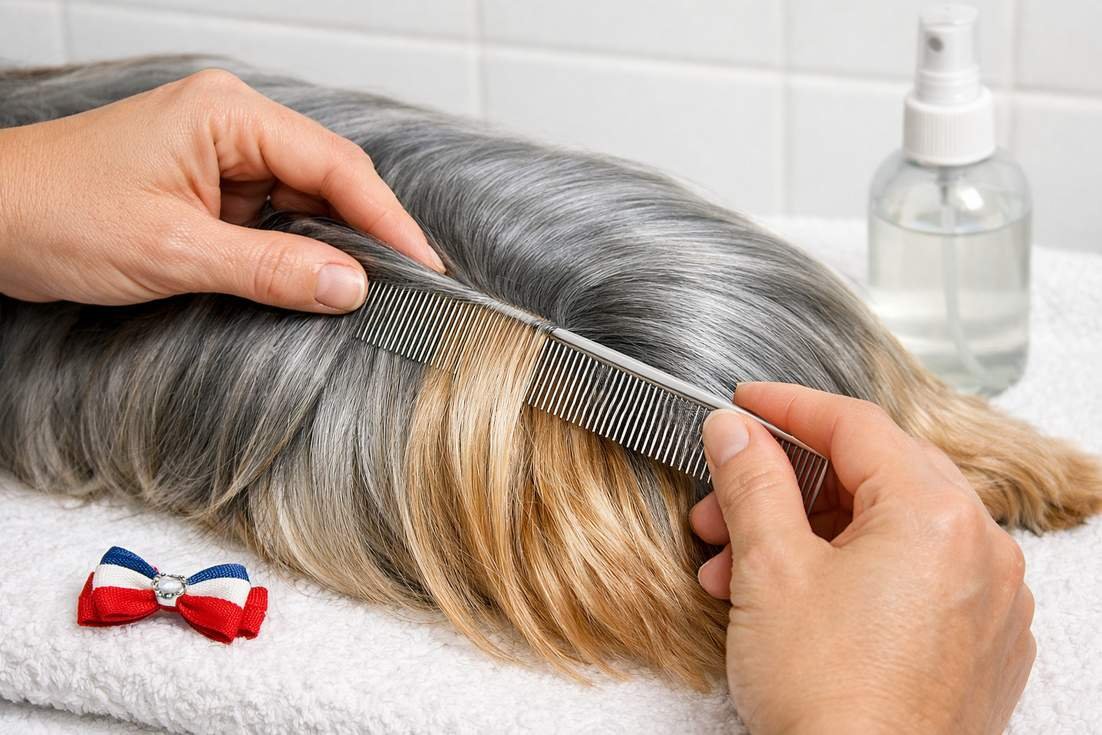 grooming-australian-silky-terriers-long-silky-coat-with-fine-comb Grooming Australian Silky Terriers Long Silky Coat With Fine Comb