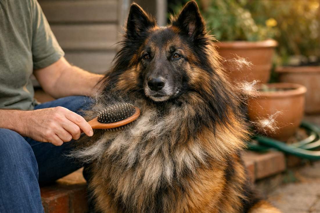 owner-brushing-belgian-tervuren Owner Brushing Belgian Tervuren