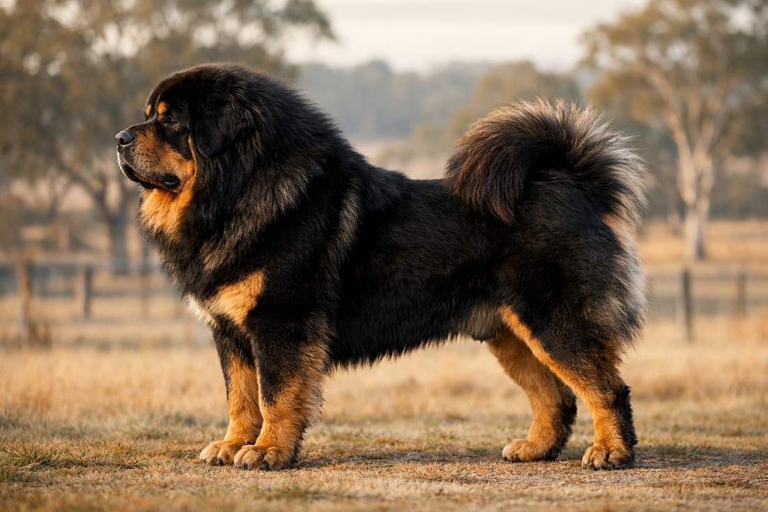 Tibetan Mastiff Full Body Side Profile Showing Massive Powerful Build And Thick Double Coat