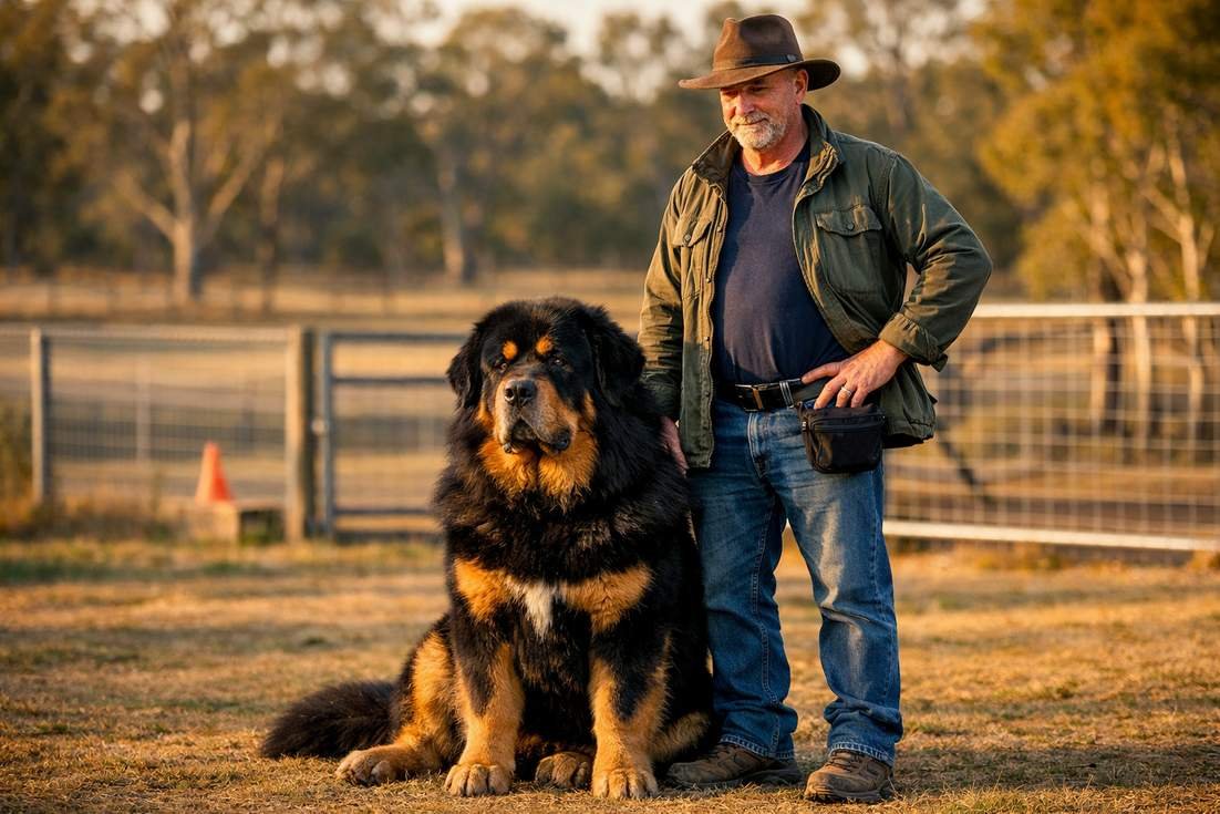 Tibetan Mastiff In Training Session Showing Response To Experienced Handling