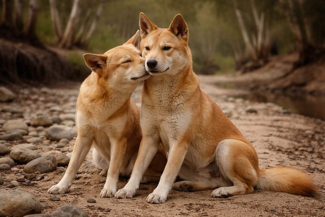 Two Dingos Bonding Together