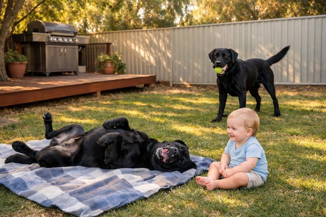American Lab And English Lab With Kid