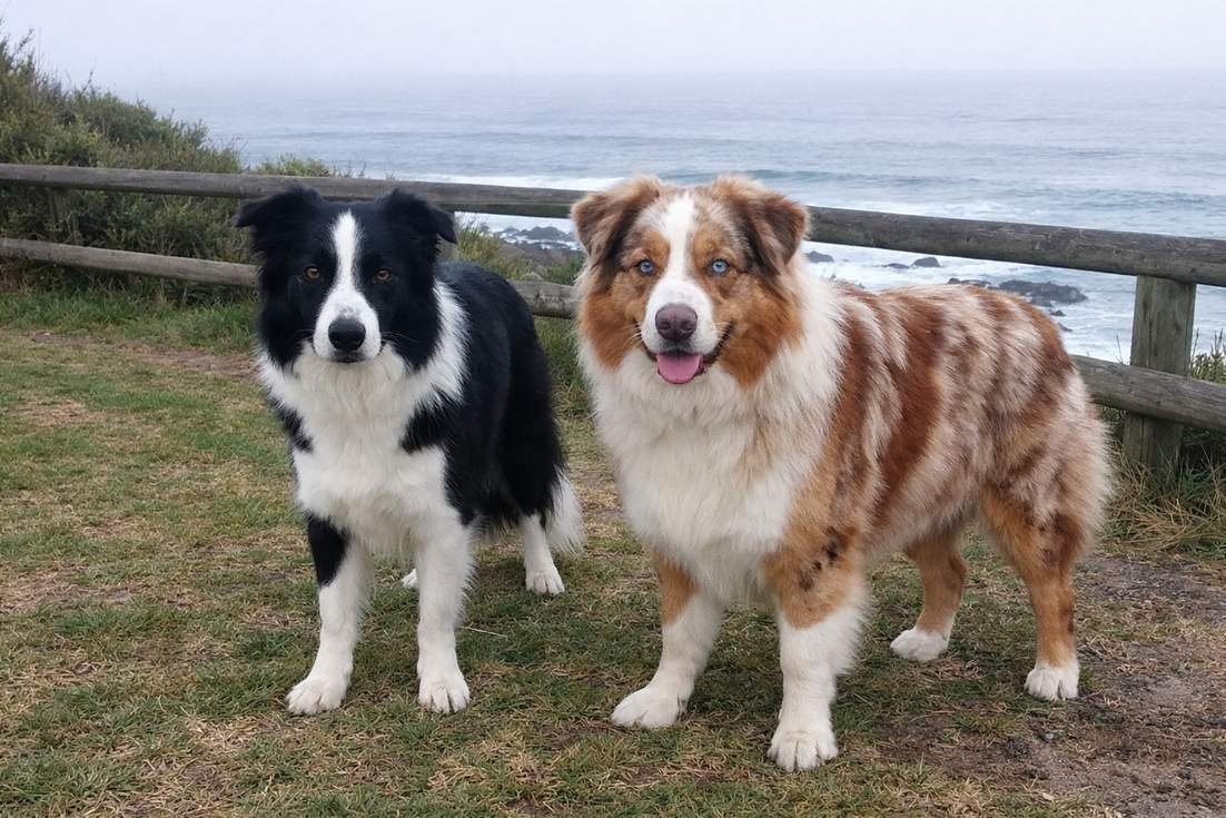 border-collie-with-australian-shepherd-standing Border Collie With Australian Shepherd Standing
