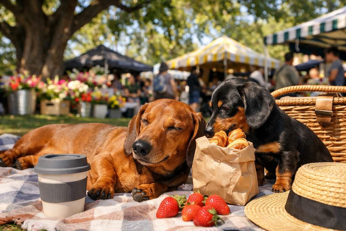 Dachshund With Miniature Dachshund At Park