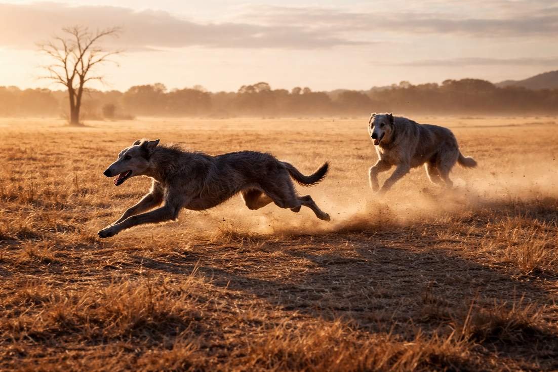 deerhound-and-irish-wolfhound-walking-running Deerhound And Irish Wolfhound Walking Running