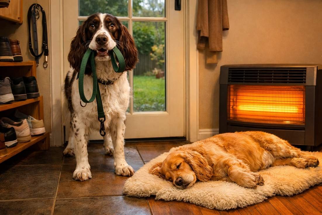 English Springer Spaniel And Cocker Spaniel At Lounge Area