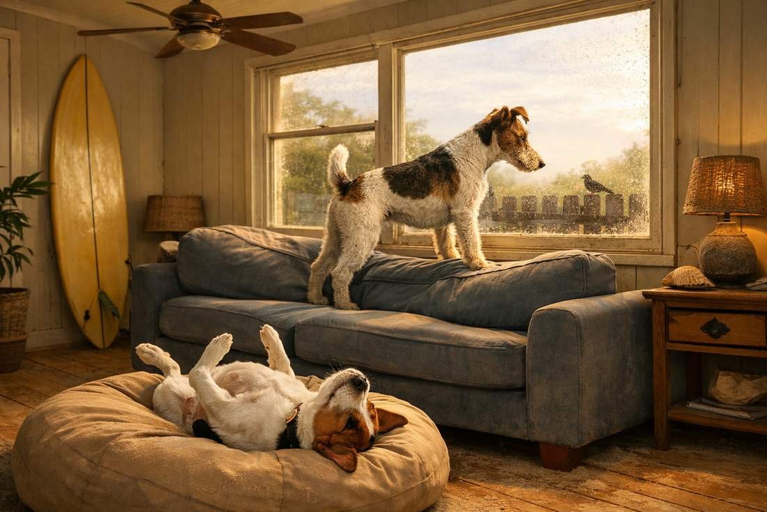 Fox Terrier And Jack Russell In Home