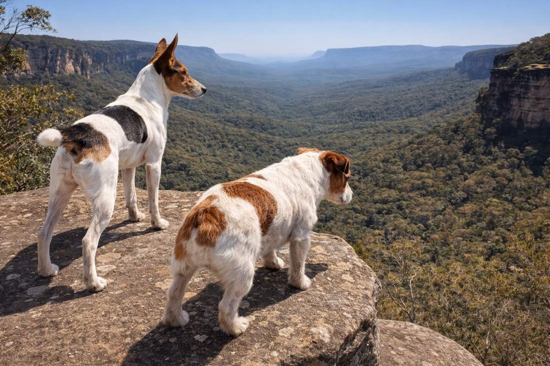 Fox Terrier And Jack Russell Standing On Cliff