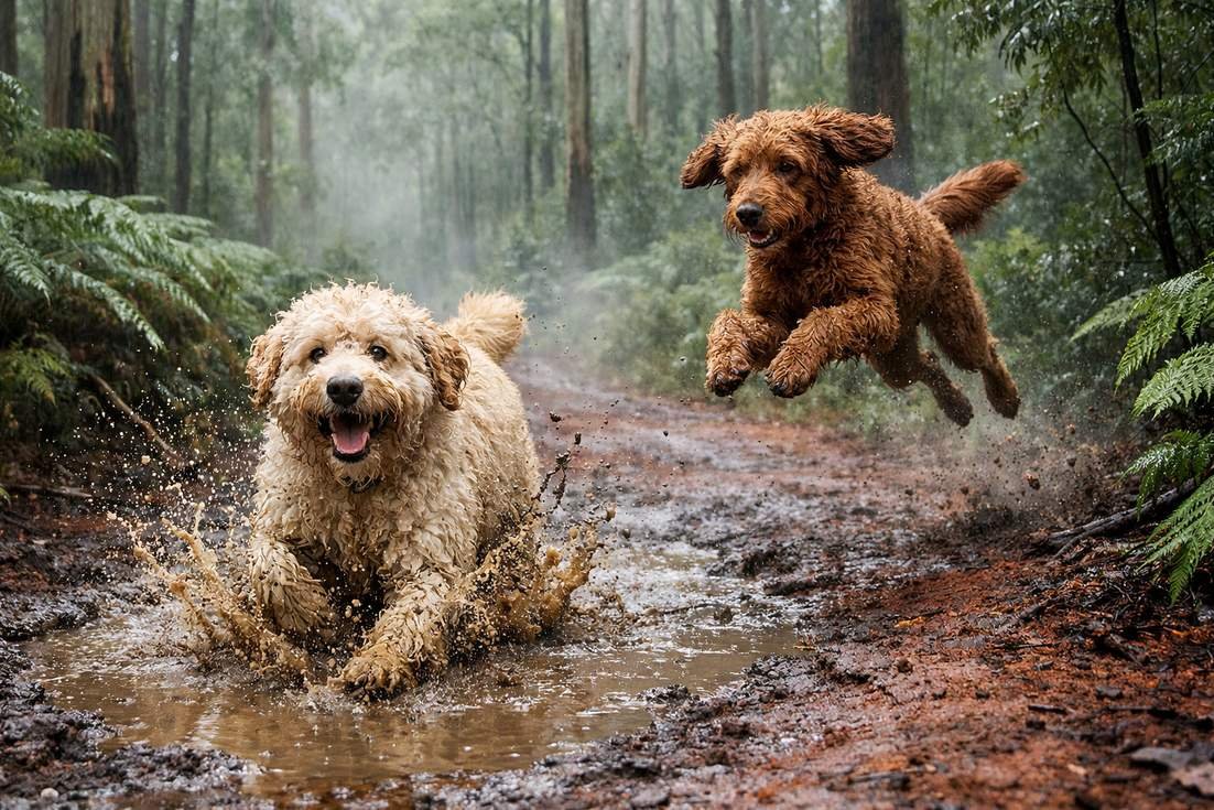 Groodle And Labradoodle Playing