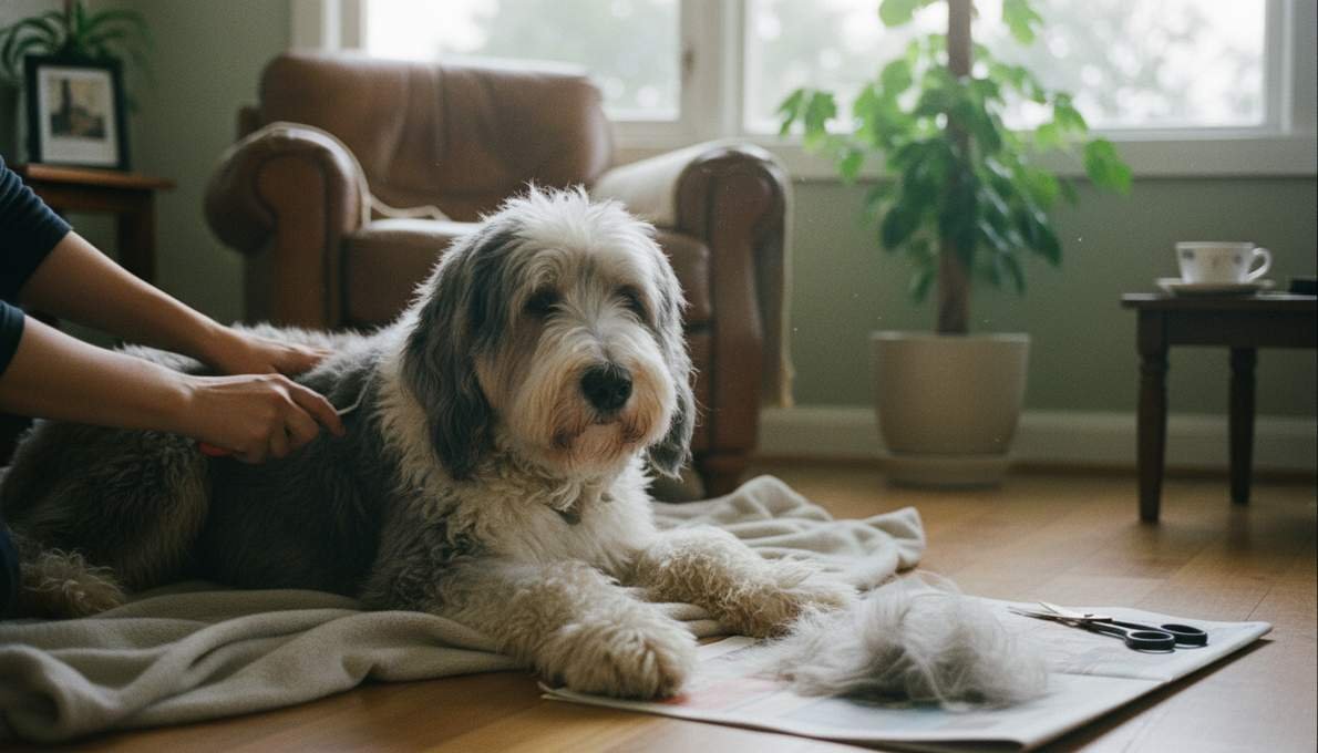 Old English Sheepdog Grooming Brushing