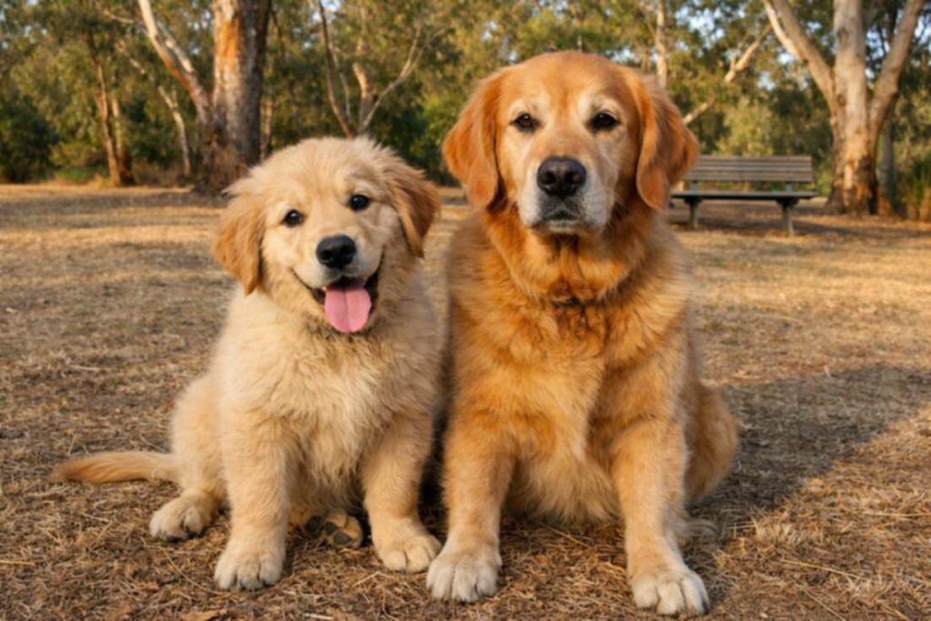 Puppy And Adult Dog Shown Side By Side