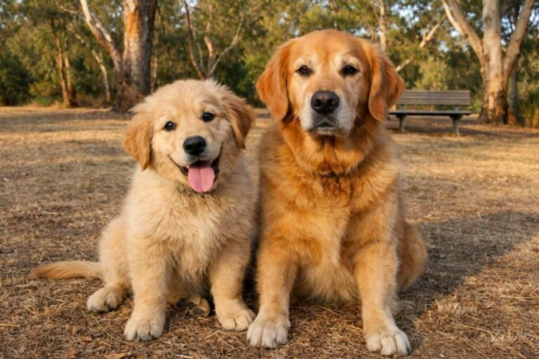Puppy And Adult Dog Shown Side By Side