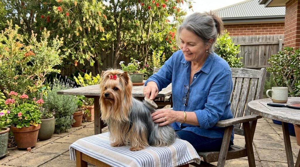 Owner Brushing Yorkshire Terrier