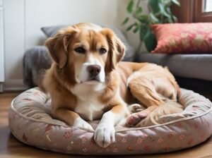 Dog on the dog bed