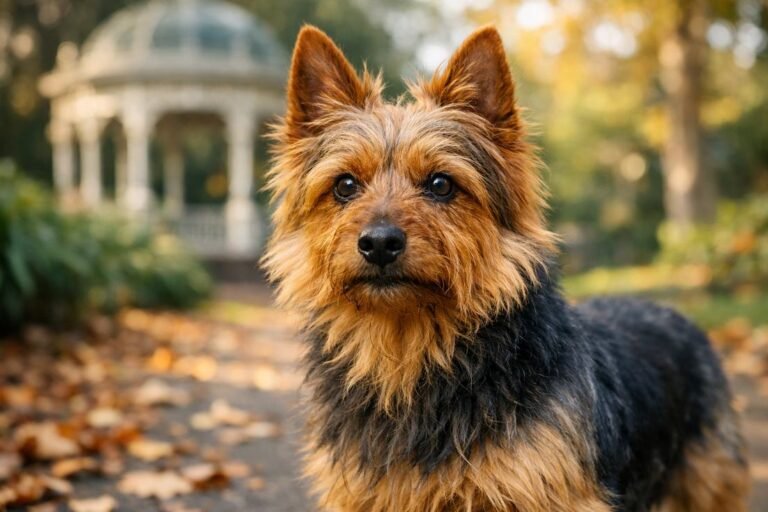 Australian Terrier Blue Tan Coat Portrait In Melbourne Botanic Gardens