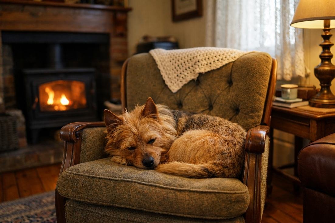 Australian Terrier Sandy Coat Relaxed In Cosy Tasmanian Cottage