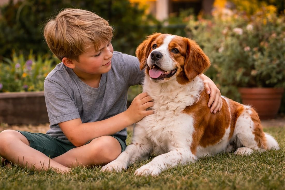 Brittany-Spaniel-with-kids Brittany Spaniel with kid