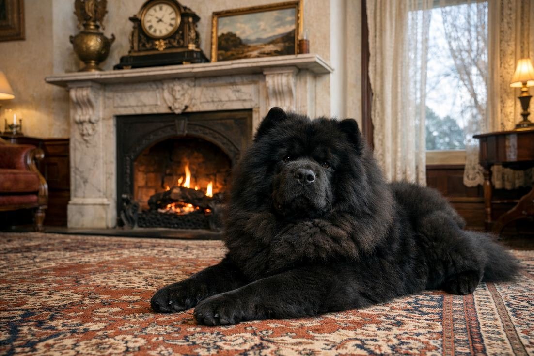 Chow Chow Black Coat Relaxed In Grand Ballarat Heritage Home Winter