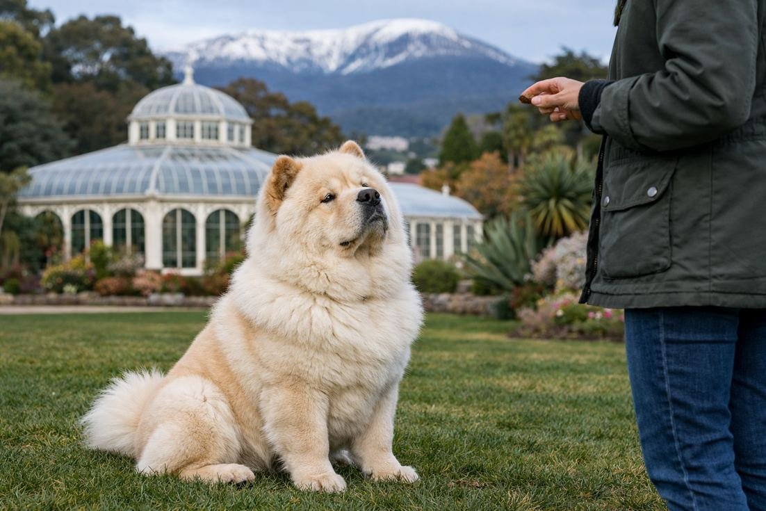 Chow Chow Cream Coat In Thoughtful Sit At Hobart Botanical Gardens