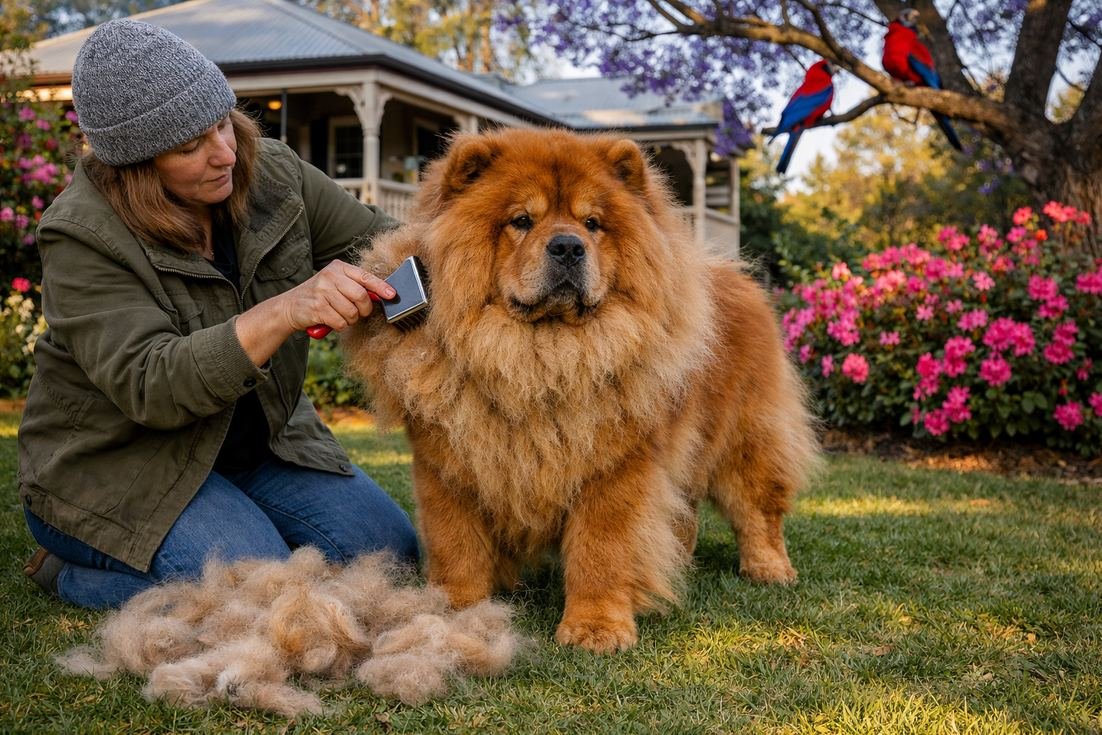 Chow Chow Red Coat Outdoor Brushing Session In Toowoomba Garden