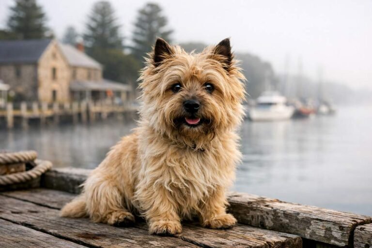 Cairn Terrier Wheaten Coat Portrait On Port Fairy Jetty Victoria