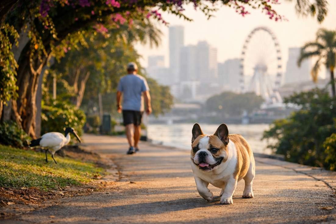French Bulldog Fawn White Shaded Morning Walk South Bank Brisbane