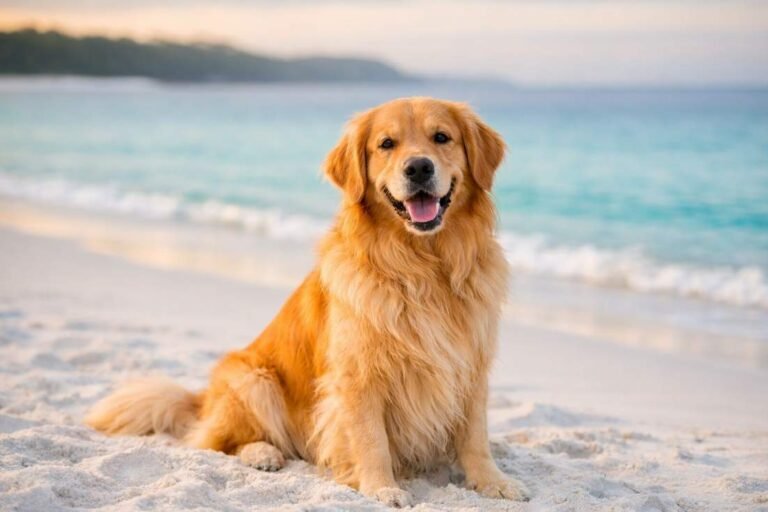 Golden Retriever Golden Coat Portrait At Hyams Beach Jervis Bay Nsw
