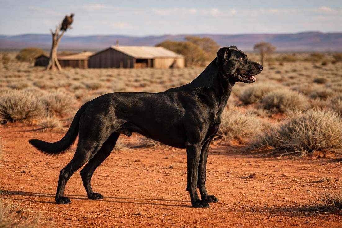 Huntaway Black Coat Side Profile At Broken Hill Outback Sheep Station