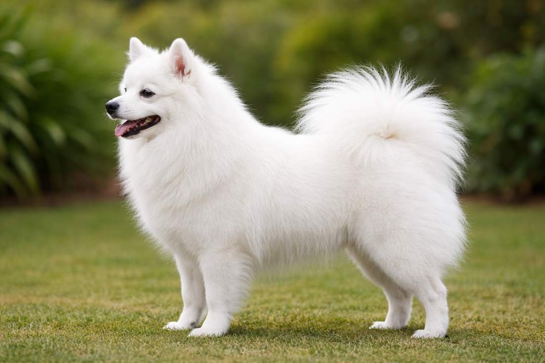 Japanese Spitz Full Body Side Profile Showing Breed Structure And White Fluffy Coat