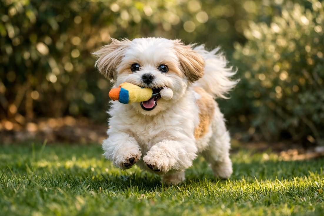 Maltese Shih Tzu Displaying Playful Temperament During Outdoor Play